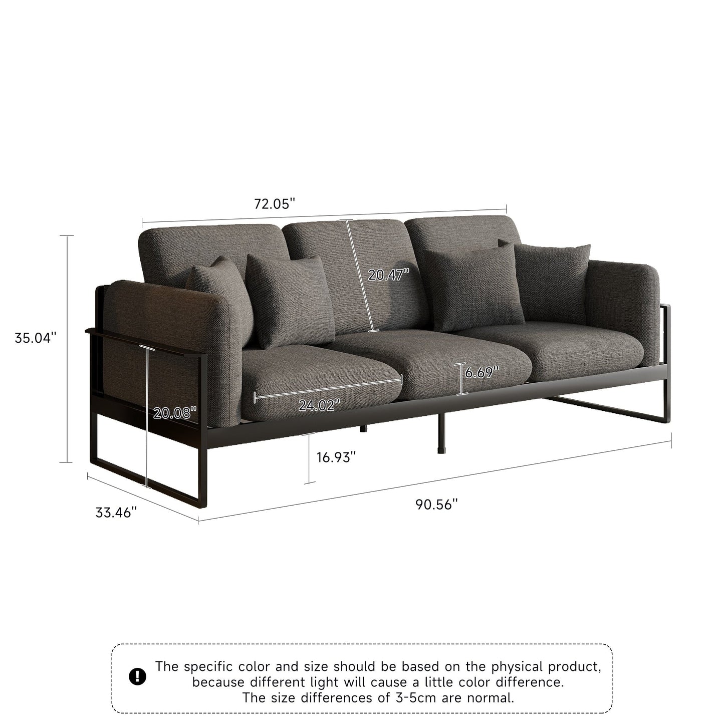 Romision Linen Rectangle Three-seater Sofa