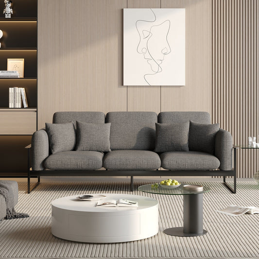 Romision Linen Rectangle Three-seater Sofa