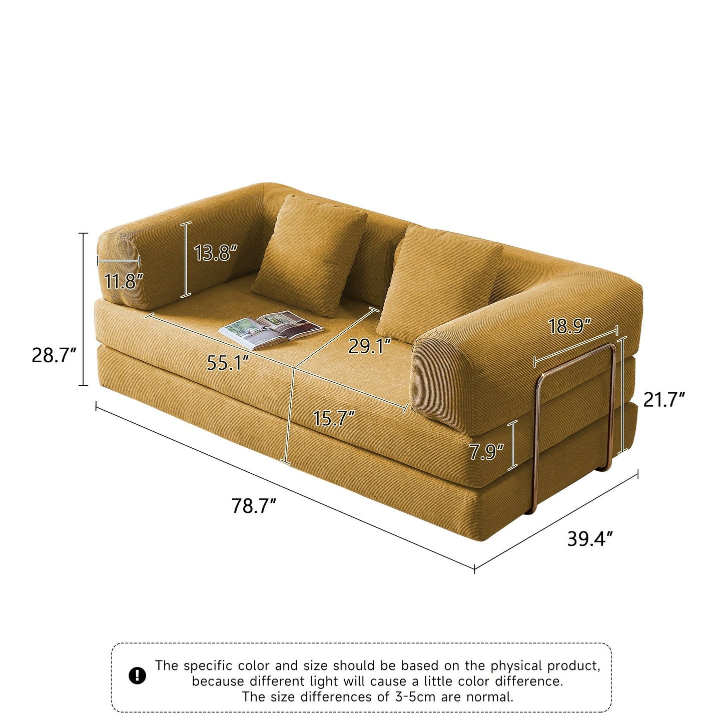 Romision Round Arm Corduroy Fabric Convertible Sleeper Rectangle Sofa