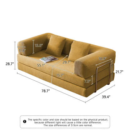 Romision Round Arm Corduroy Fabric Convertible Sleeper Rectangle Sofa