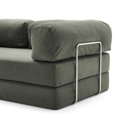 Romision Round Arm Corduroy Fabric Convertible Sleeper Rectangle Sofa