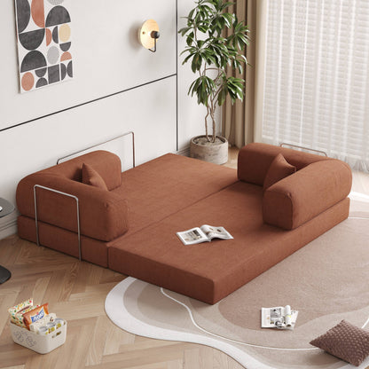 Romision Round Arm Corduroy Fabric Convertible Sleeper Rectangle Sofa