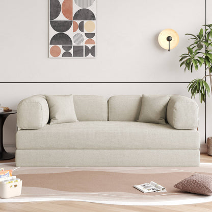 Romision Round Arm Corduroy Fabric Convertible Sleeper Rectangle Sofa