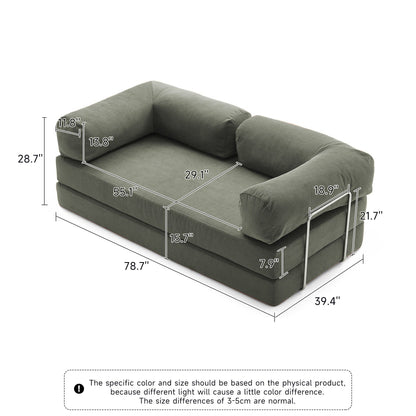 Romision Round Arm Corduroy Fabric Convertible Sleeper Rectangle Sofa