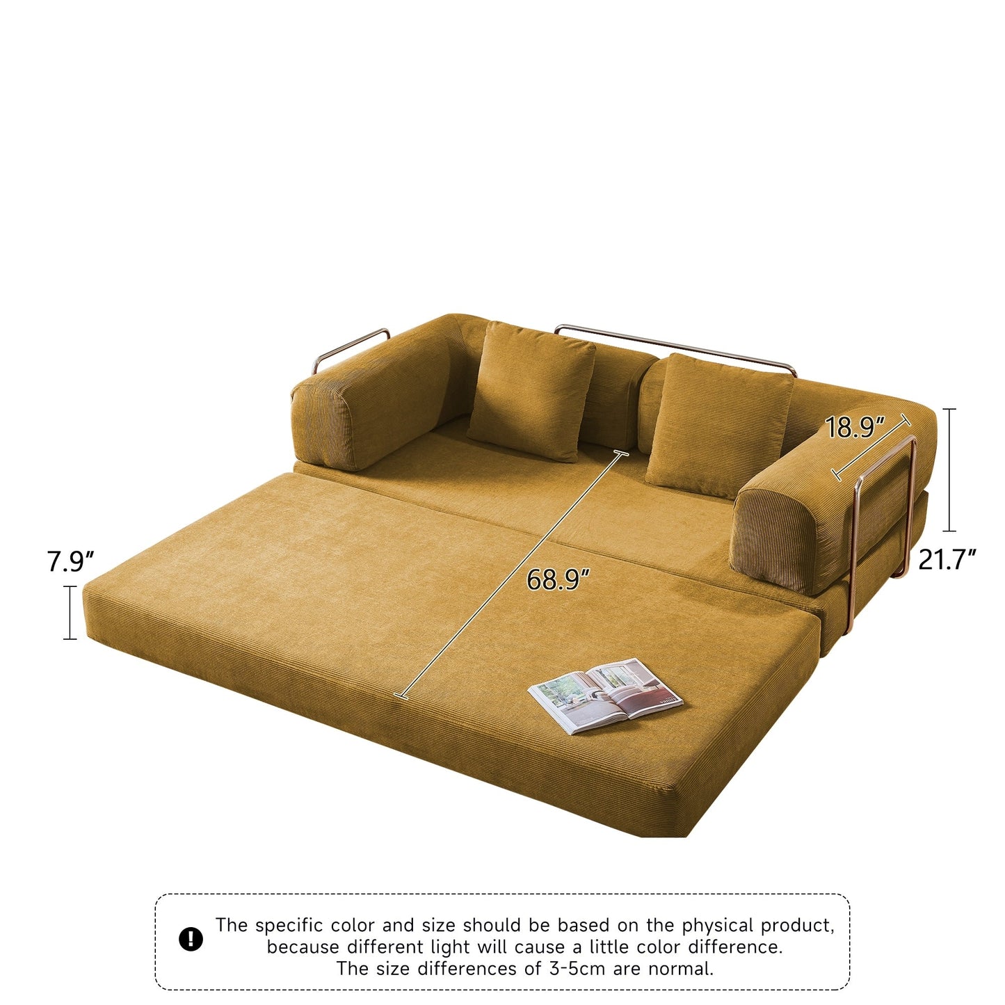 Romision Round Arm Corduroy Fabric Convertible Sleeper Rectangle Sofa