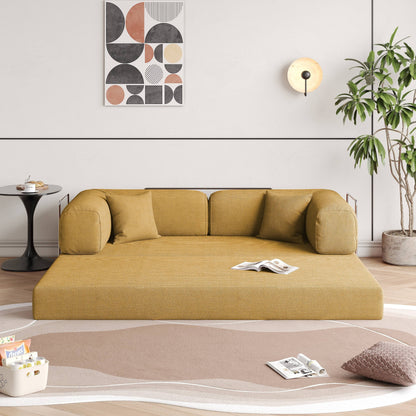 Romision Round Arm Corduroy Fabric Convertible Sleeper Rectangle Sofa