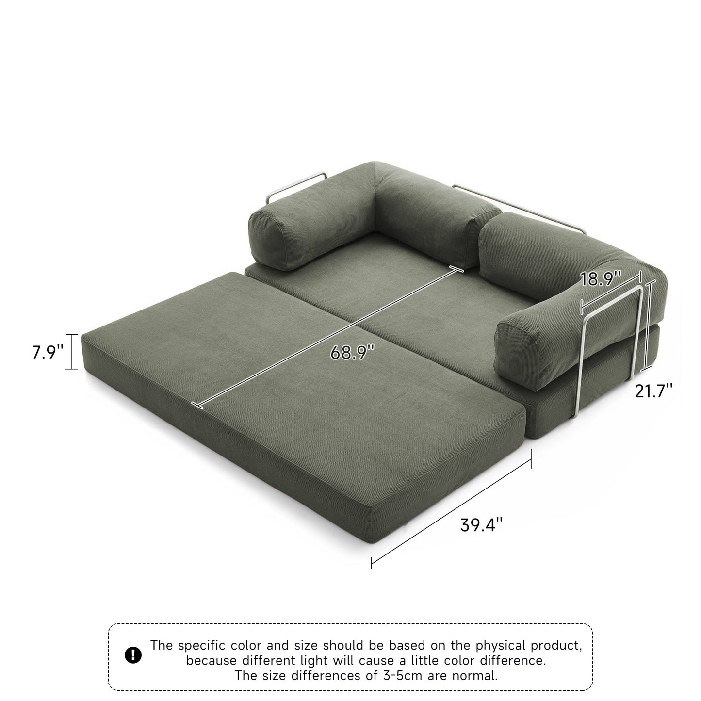 Romision Round Arm Corduroy Fabric Convertible Sleeper Rectangle Sofa