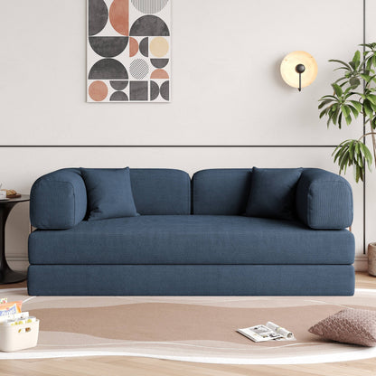 Romision Round Arm Corduroy Fabric Convertible Sleeper Rectangle Sofa