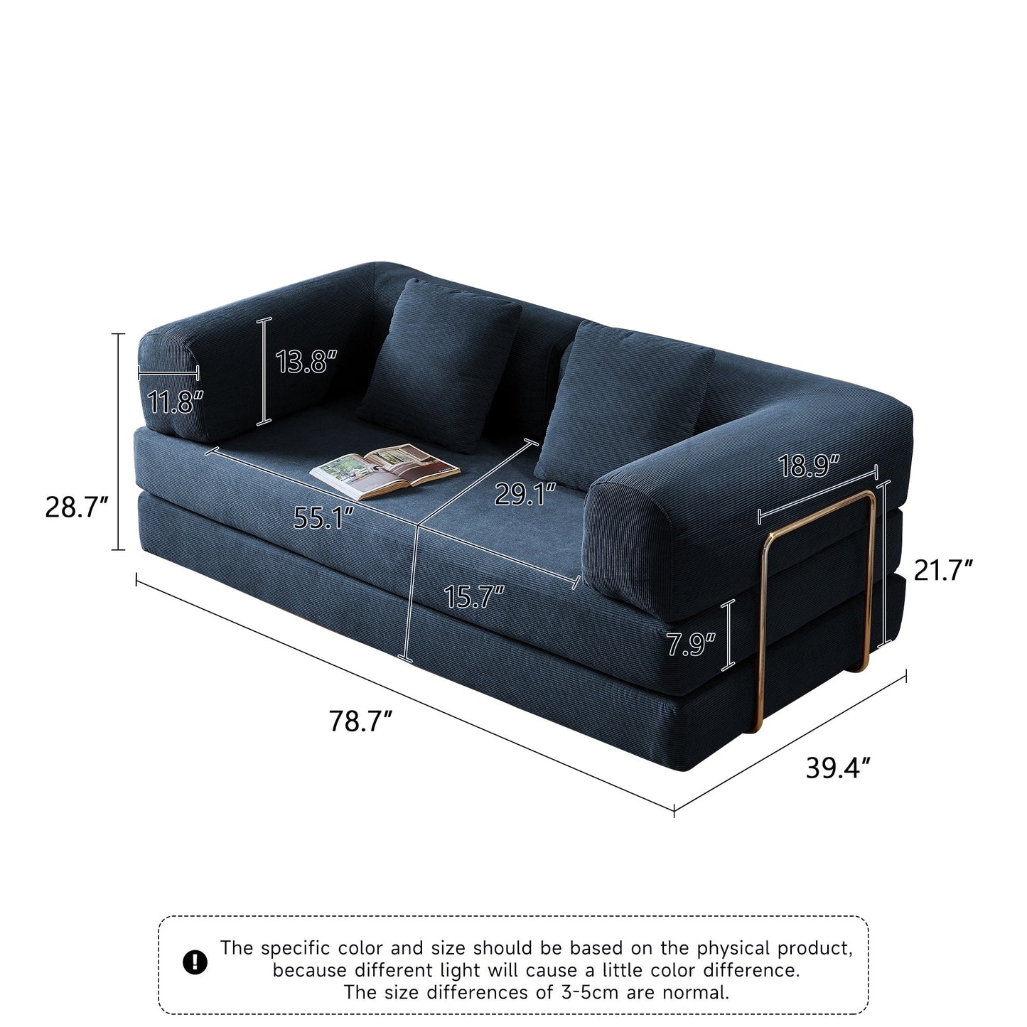Romision Round Arm Corduroy Fabric Convertible Sleeper Rectangle Sofa