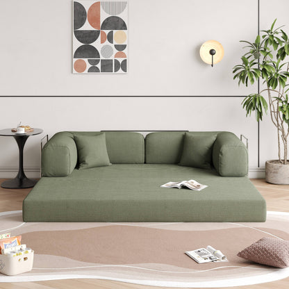 Romision Round Arm Corduroy Fabric Convertible Sleeper Rectangle Sofa