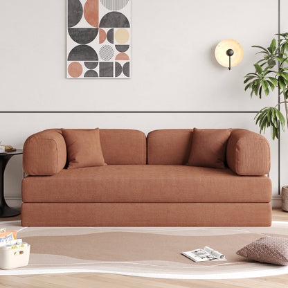 Romision Round Arm Corduroy Fabric Convertible Sleeper Rectangle Sofa