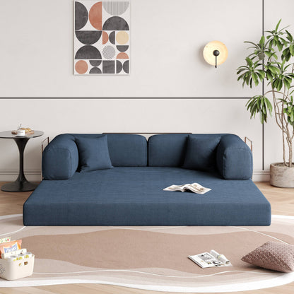 Romision Round Arm Corduroy Fabric Convertible Sleeper Rectangle Sofa