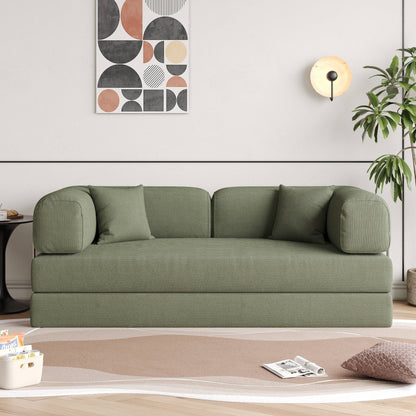 Romision Round Arm Corduroy Fabric Convertible Sleeper Rectangle Sofa