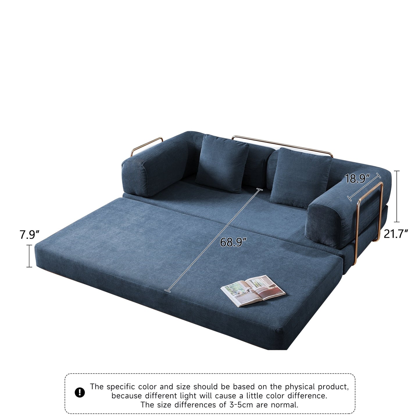 Romision Round Arm Corduroy Fabric Convertible Sleeper Rectangle Sofa