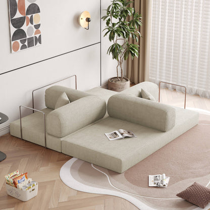 Romision Round Arm Corduroy Fabric Convertible Sleeper Rectangle Sofa