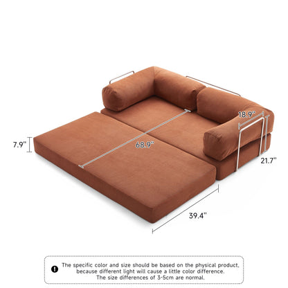 Romision Round Arm Corduroy Fabric Convertible Sleeper Rectangle Sofa
