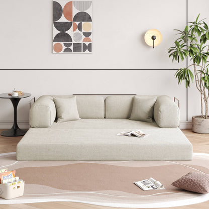 Romision Round Arm Corduroy Fabric Convertible Sleeper Rectangle Sofa
