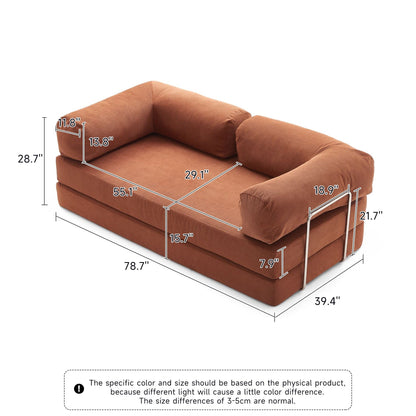 Romision Round Arm Corduroy Fabric Convertible Sleeper Rectangle Sofa