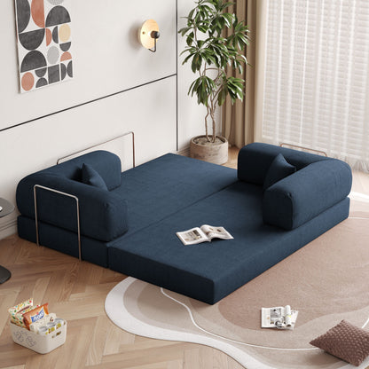 Romision Round Arm Corduroy Fabric Convertible Sleeper Rectangle Sofa