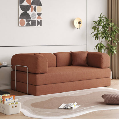 Romision Round Arm Corduroy Fabric Convertible Sleeper Rectangle Sofa