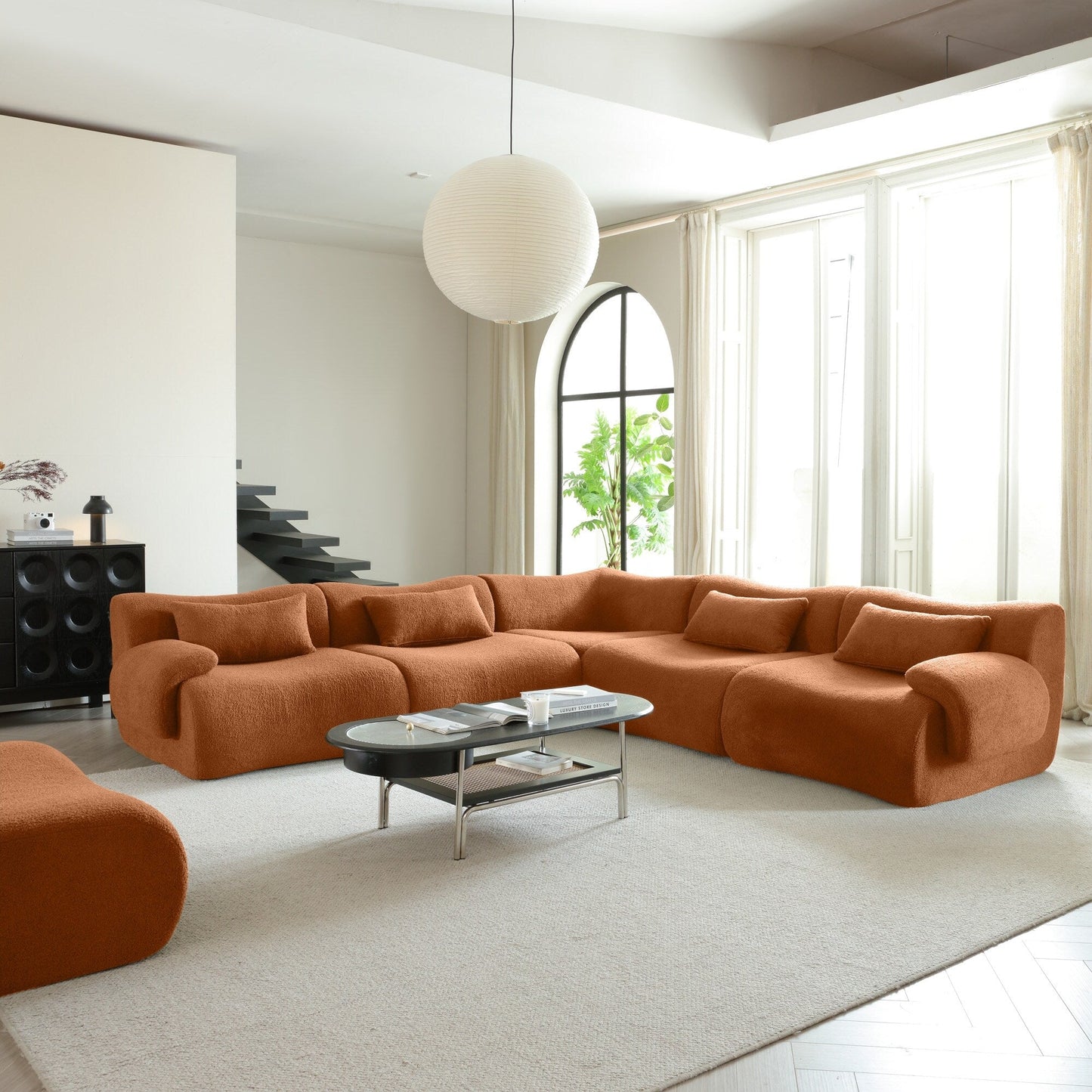 Romision Square Arm Teddy Fleece Fabric Sectional Sofa