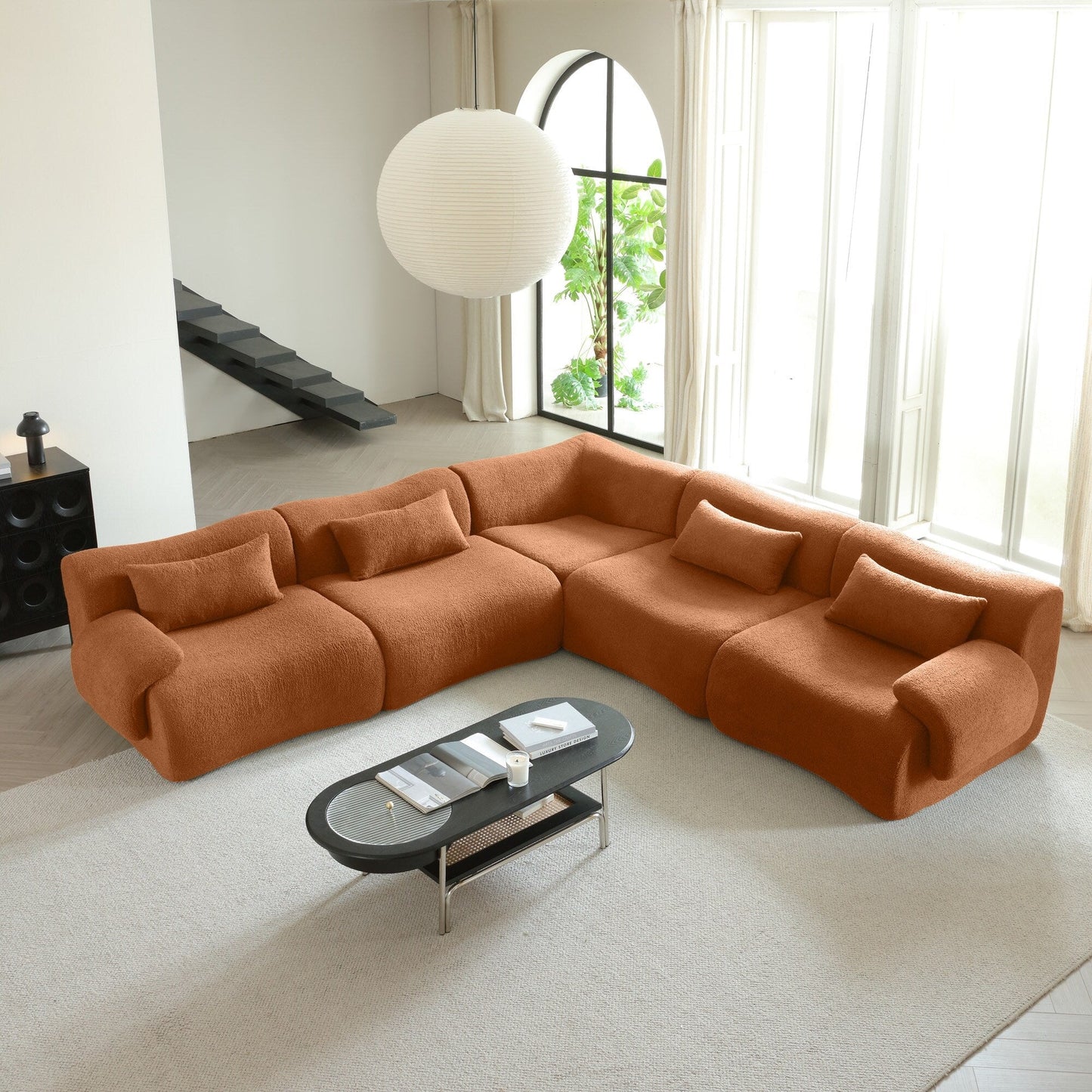Romision Square Arm Teddy Fleece Fabric Sectional Sofa