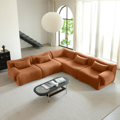 Romision Square Arm Teddy Fleece Fabric Sectional Sofa