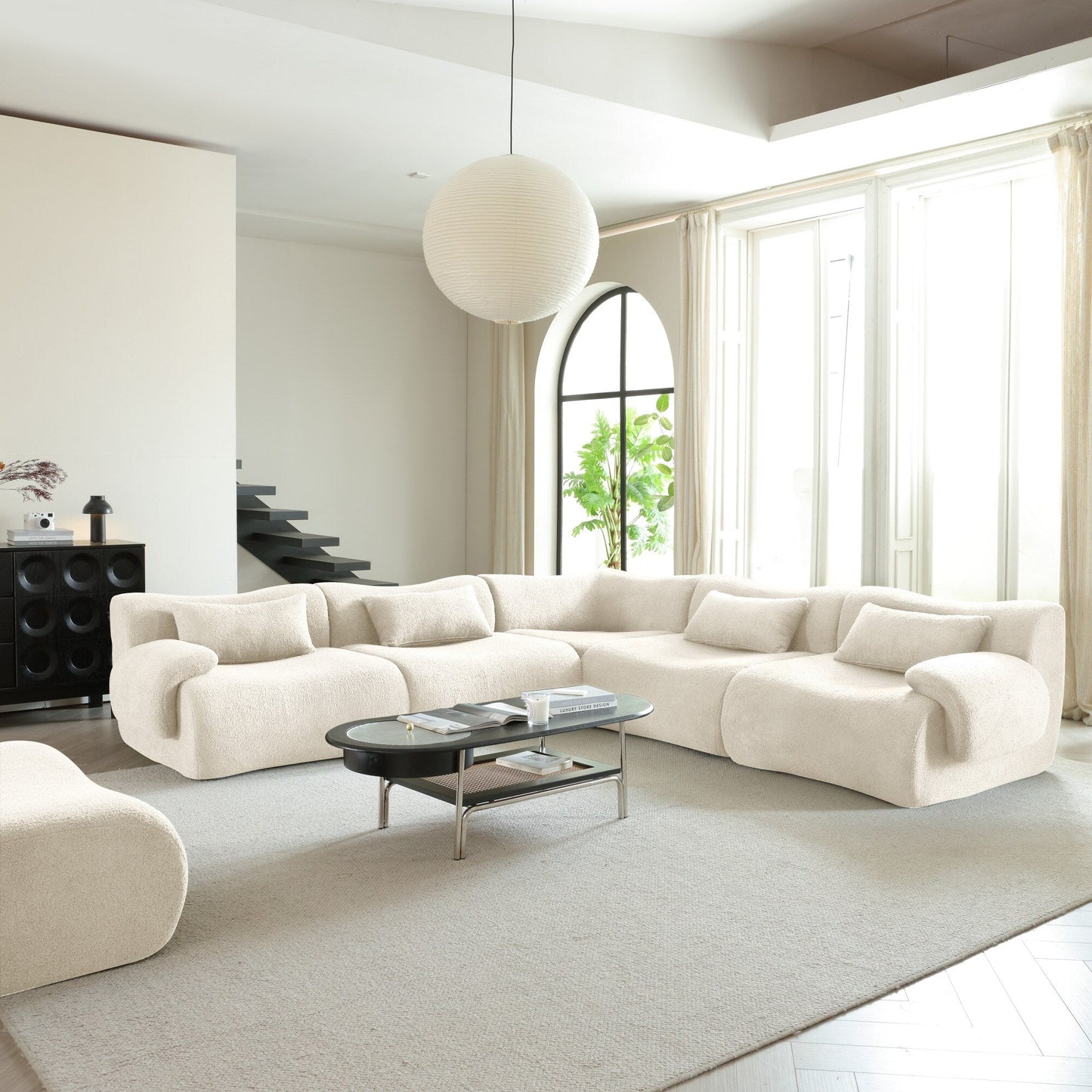 Romision Square Arm Teddy Fleece Fabric Sectional Sofa