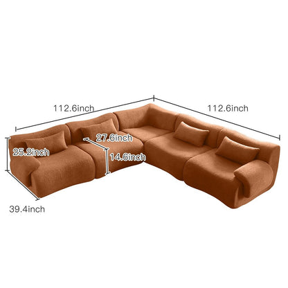 Romision Square Arm Teddy Fleece Fabric Sectional Sofa