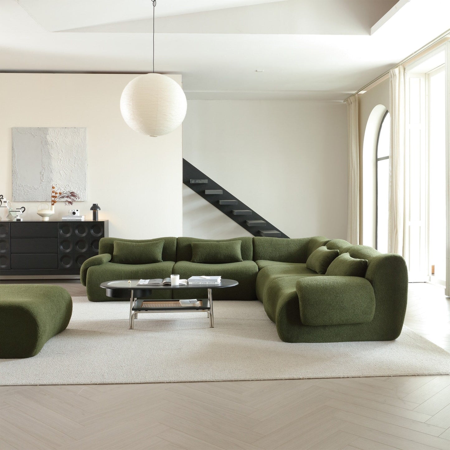 Romision Square Arm Teddy Fleece Fabric Sectional Sofa