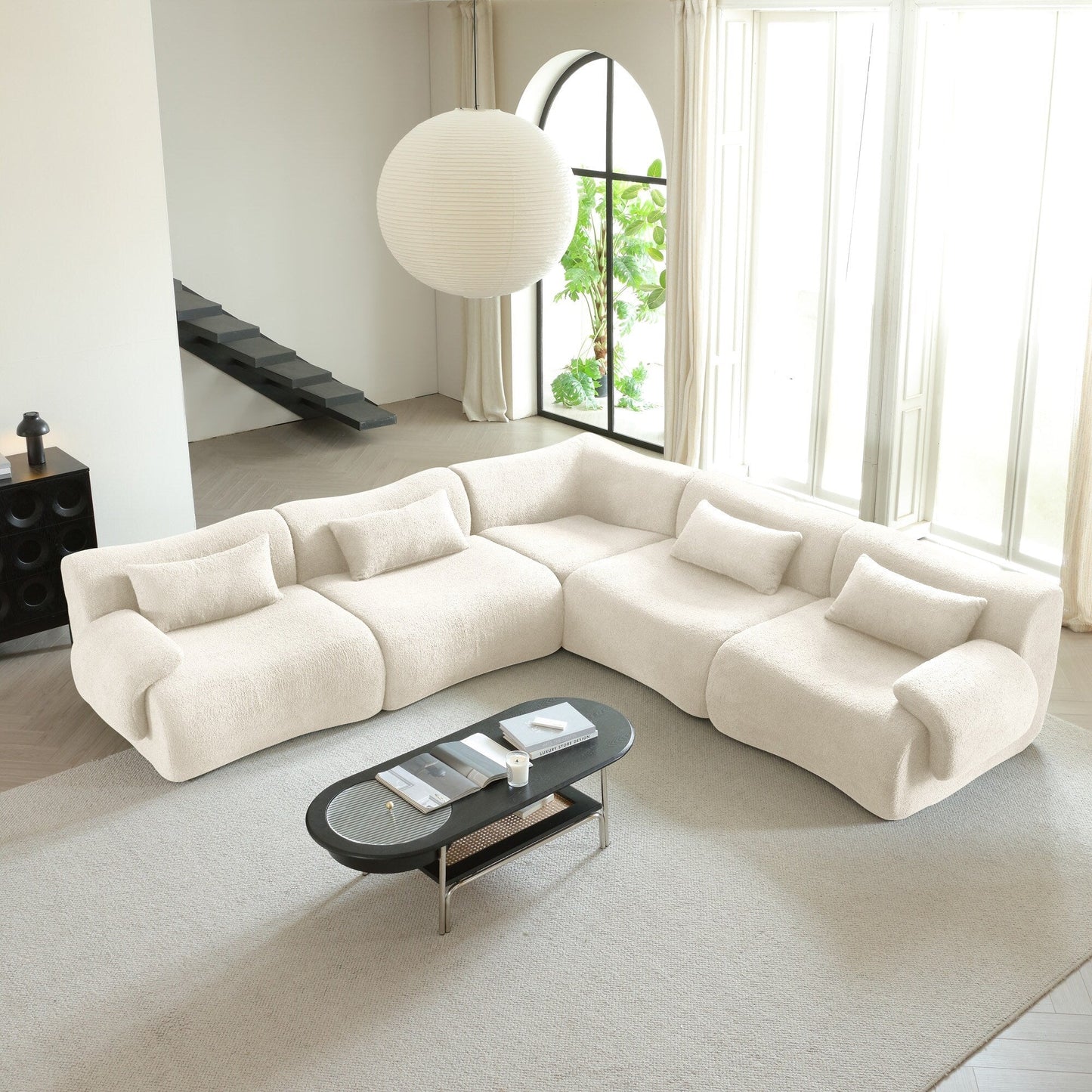 Romision Square Arm Teddy Fleece Fabric Sectional Sofa