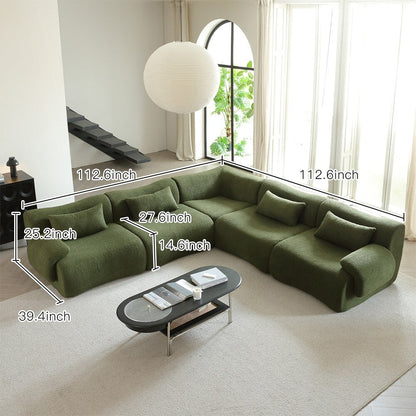 Romision Square Arm Teddy Fleece Fabric Sectional Sofa