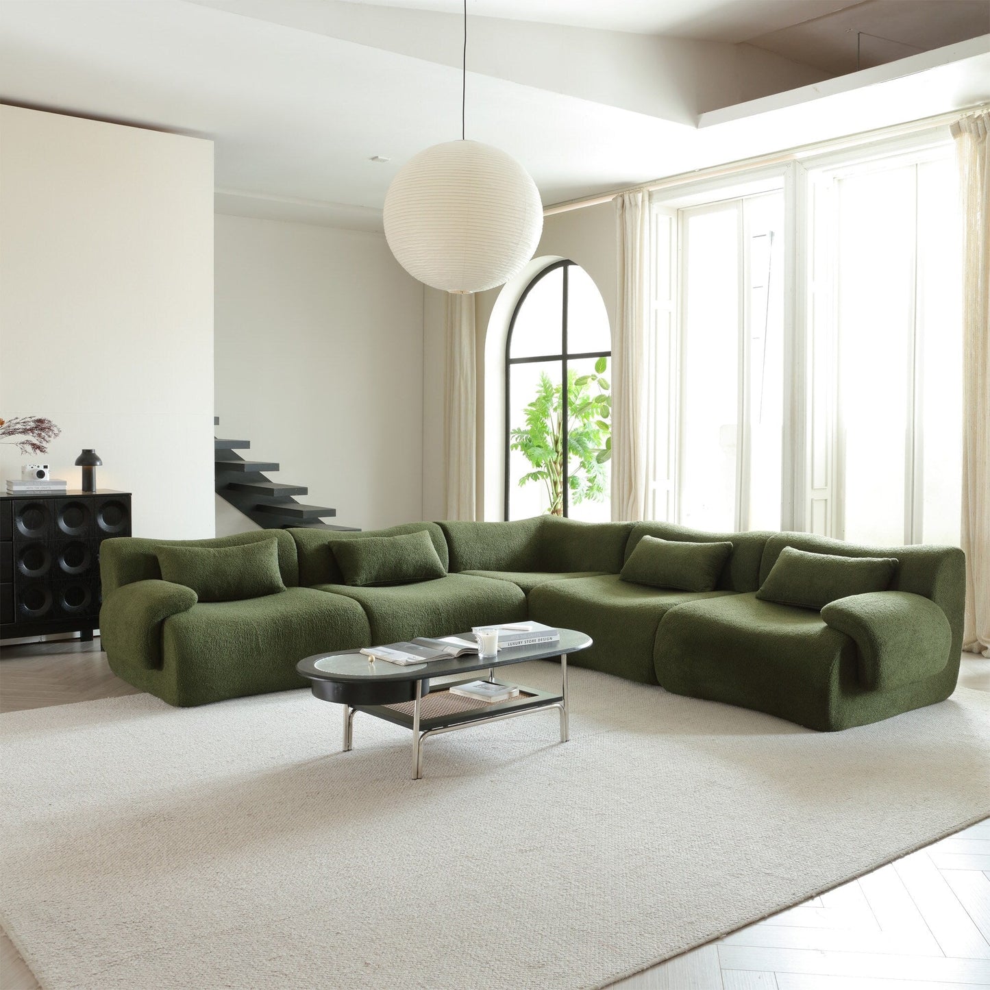 Romision Square Arm Teddy Fleece Fabric Sectional Sofa