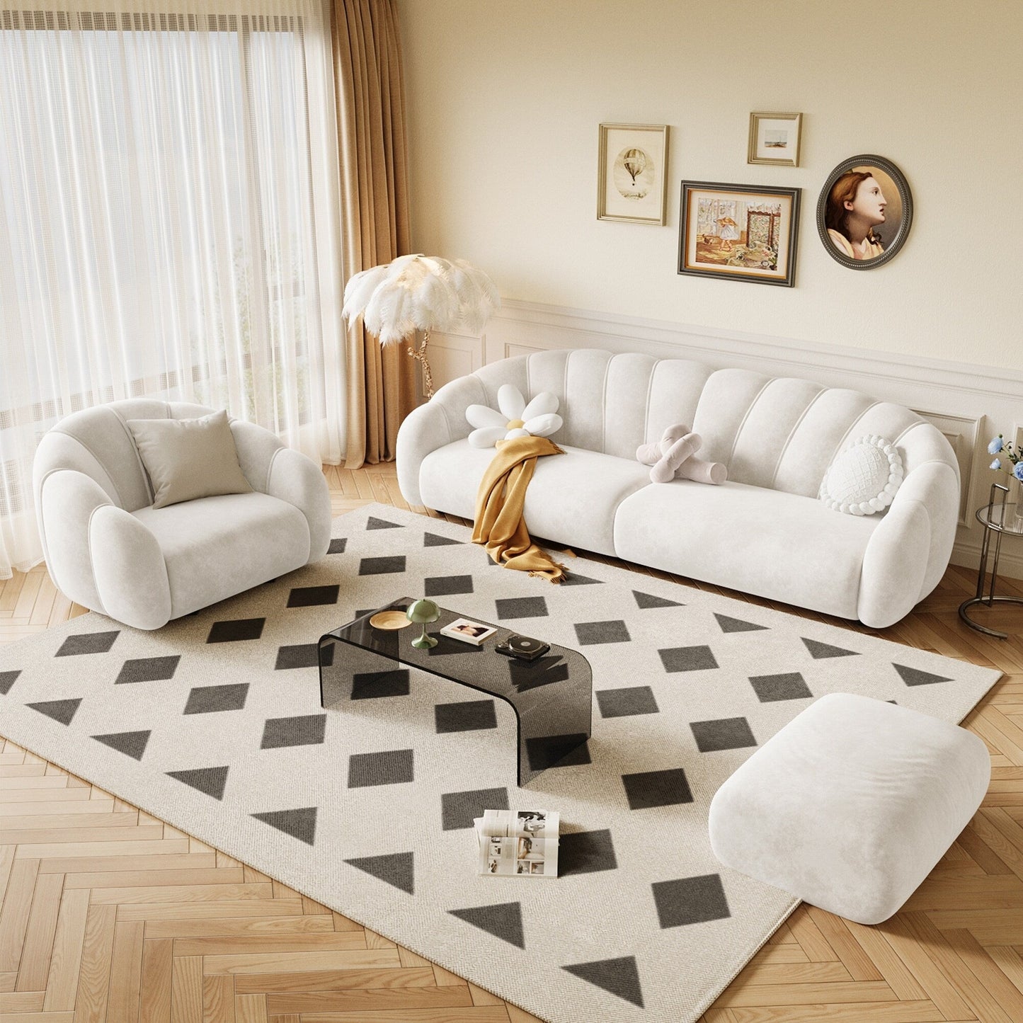 Romision Technological Velvet Rectangle Sofa