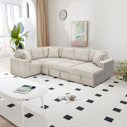 Roomfitters 122 Inch Pull Out Couch, Plush Fabric Sofa Bed, Comfy Upholstered, Oversized U Shape Sectional Sleeper Sofa Bed