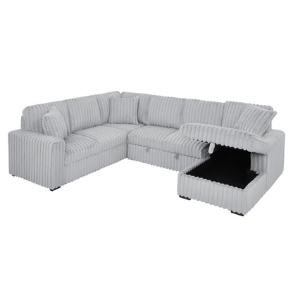 Roomfitters 122 Inch Pull Out Couch, Plush Fabric Sofa Bed, Comfy Upholstered, Oversized U Shape Sectional Sleeper Sofa Bed