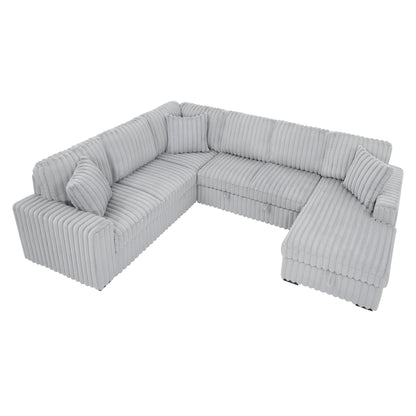 Roomfitters 122 Inch Pull Out Couch, Plush Fabric Sofa Bed, Comfy Upholstered, Oversized U Shape Sectional Sleeper Sofa Bed