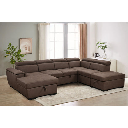 Roomfitters 128 U-Shaped Sectional Couch with Ottomans, Reversible Modular Sofa 7-Seater Couch with Storage Seat