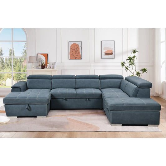 Roomfitters 128 U-Shaped Sectional Couch with Ottomans, Reversible Modular Sofa 7-Seater Couch with Storage Seat