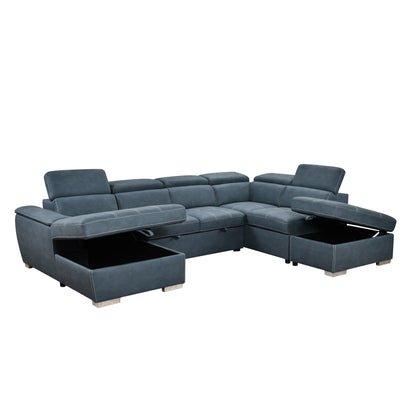 Roomfitters 128 U-Shaped Sectional Couch with Ottomans, Reversible Modular Sofa 7-Seater Couch with Storage Seat