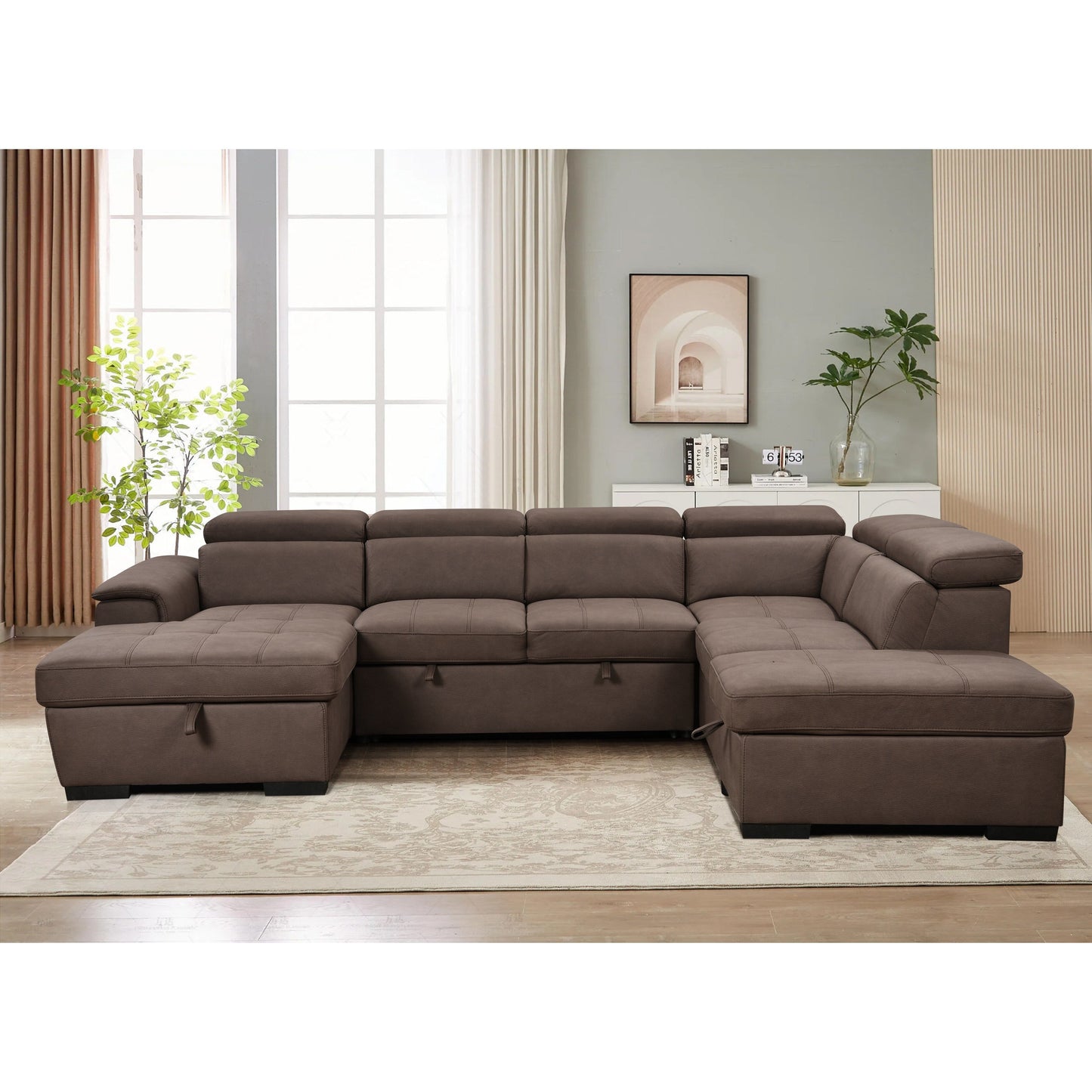 Roomfitters 128 U-Shaped Sectional Couch with Ottomans, Reversible Modular Sofa 7-Seater Couch with Storage Seat