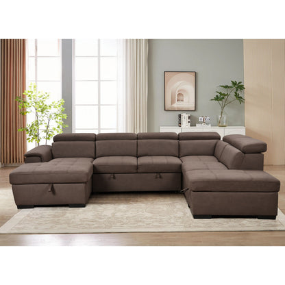 Roomfitters 128 U-Shaped Sectional Couch with Ottomans, Reversible Modular Sofa 7-Seater Couch with Storage Seat