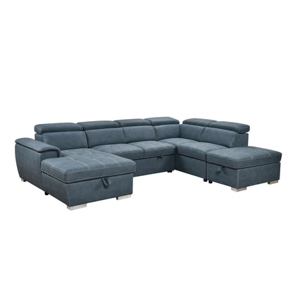 Roomfitters 128 U-Shaped Sectional Couch with Ottomans, Reversible Modular Sofa 7-Seater Couch with Storage Seat