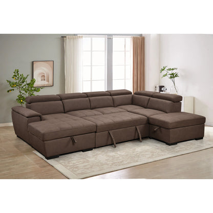Roomfitters 128 U-Shaped Sectional Couch with Ottomans, Reversible Modular Sofa 7-Seater Couch with Storage Seat
