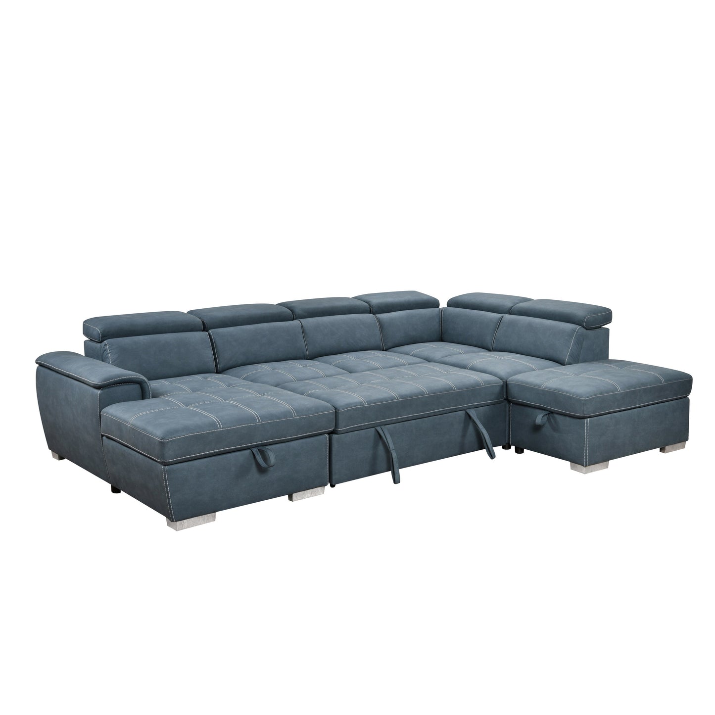 Roomfitters 128 U-Shaped Sectional Couch with Ottomans, Reversible Modular Sofa 7-Seater Couch with Storage Seat