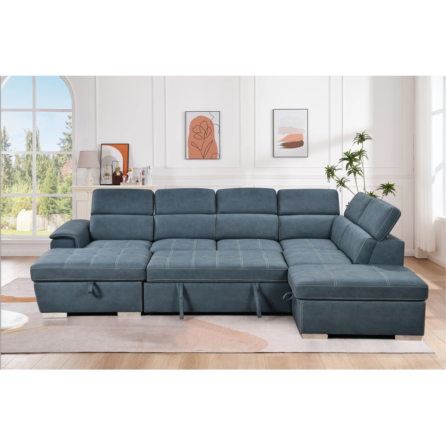 Roomfitters 128 U-Shaped Sectional Couch with Ottomans, Reversible Modular Sofa 7-Seater Couch with Storage Seat