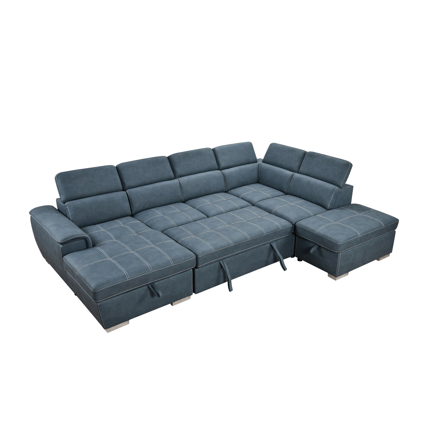 Roomfitters 128 U-Shaped Sectional Couch with Ottomans, Reversible Modular Sofa 7-Seater Couch with Storage Seat