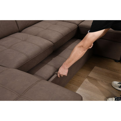 Roomfitters 128 U-Shaped Sectional Couch with Ottomans, Reversible Modular Sofa 7-Seater Couch with Storage Seat