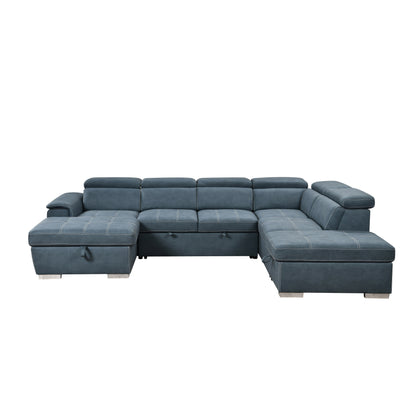 Roomfitters 128 U-Shaped Sectional Couch with Ottomans, Reversible Modular Sofa 7-Seater Couch with Storage Seat