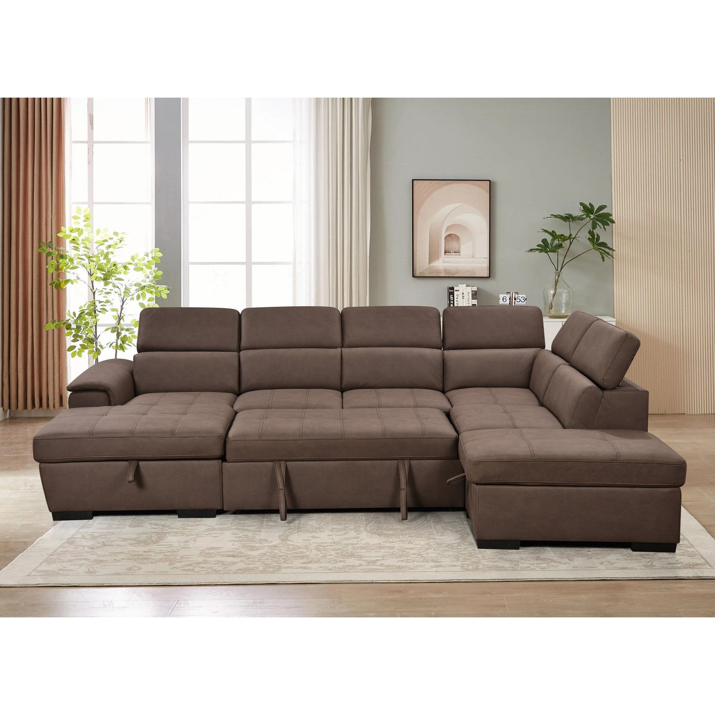Roomfitters 128 U-Shaped Sectional Couch with Ottomans, Reversible Modular Sofa 7-Seater Couch with Storage Seat